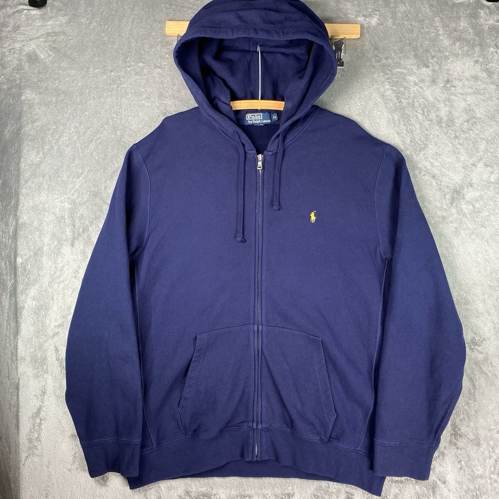 Vintage Polo Ralph Lauren Hoodie Mens Size XL Navy Blue Full Zip Pony Y2K‎ Skate